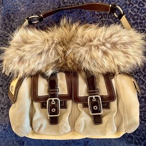 Coach Tan Suede Shoulder Bag w/Fur! Excellent Cond